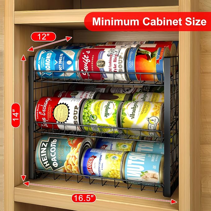 3 Tier Stackable Can Rack Organizer, Adjustable Can Holder for Pantry | 2 Pack Rolling Can Dispenser for Canned Food, Soda & Drink Storage, Tiered Can Organizer for Kitchen Cupboard Cabinet - Image 2