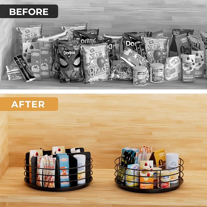 Snack Organizer - Versatile Snack Storage, Lazy Susan with Convenient Grab-and-Go Design, Metal Snack Holder for Home, Office, Breakroom, 10.85" L x 10.85" W x 5" H (Matte Black) - Image 4