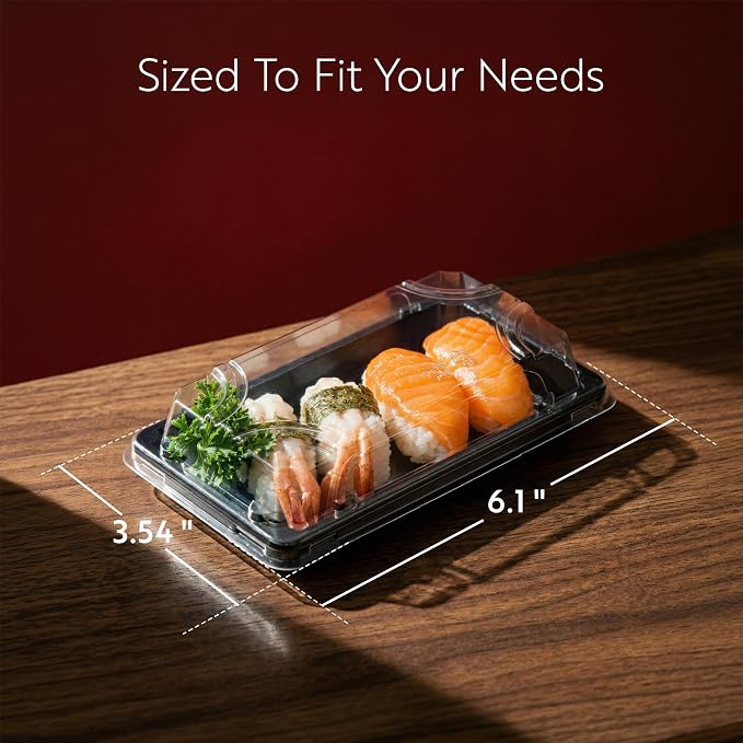 Restaurantware Plastic Sushi Trays 100 Pack of 6.1 x 3.5 x 1.77 Inch With Clear Lids Leak-Resistant Sushi Take Out Boxes Stackable Containers For Grab-And-Go - Image 2