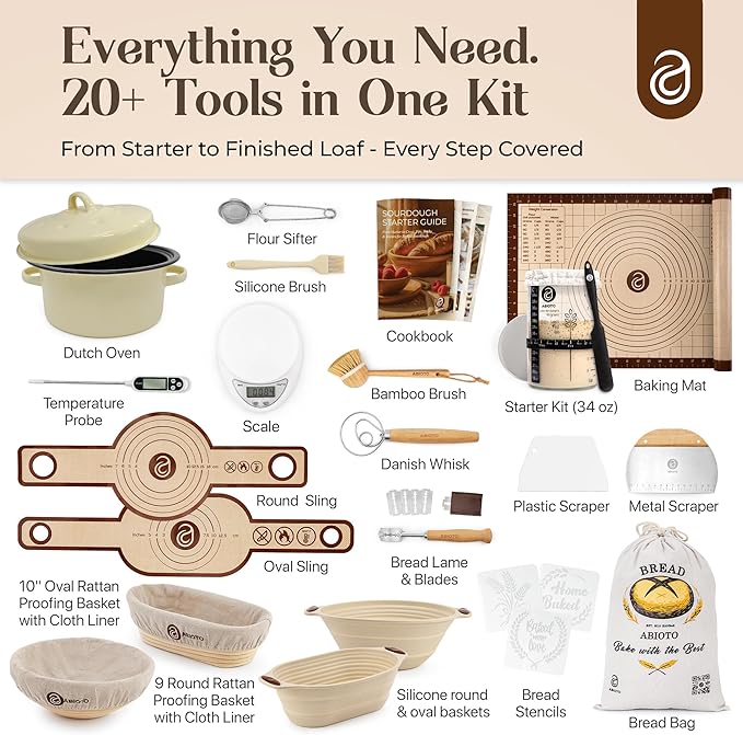 Sourdough Starter Kit with Dutch Oven and Scale - Complete Sourdough Kit with Proofing Baskets, 34oz Jar, Slings, and Other Premium Bread Making Tools - Perfect Baking Gifts for Women, Men, and Bakers - Image 2