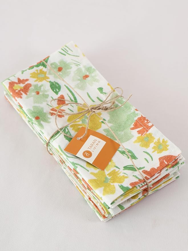 Floral Cotton Cloth Napkins Set of 4, 18 x 18 Inch Reusable Washable Dinner Napkins, Printed Fabric Table Napkins for Dining, Parties, Holidays & Everyday Use - Image 6