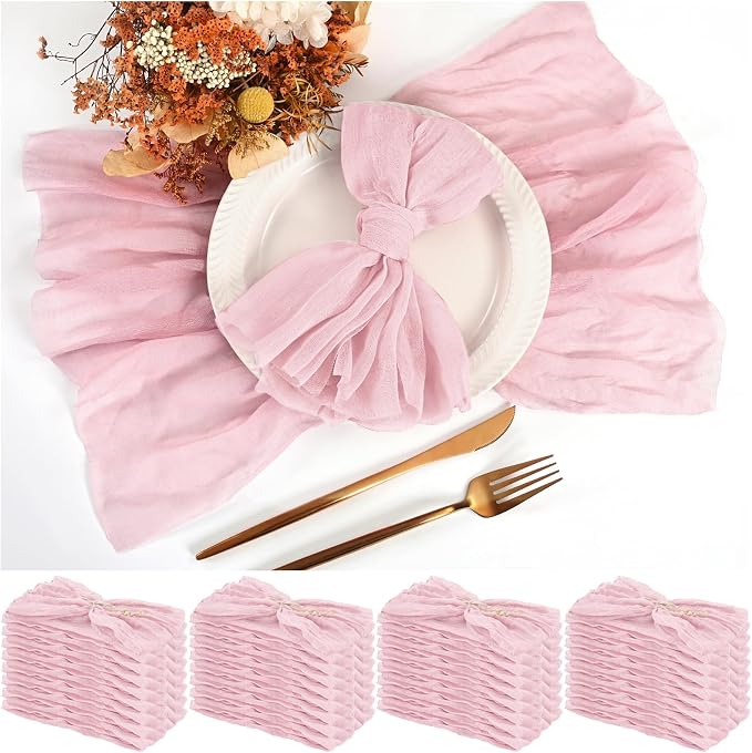 Teruntrue 30 Pack Light Pink Cheese Cloth Napkins Gauze Napkin Cloth Bulk Set of 30 Washable Boho Dinner Table Napkins for Wedding Party Baby Shower Birthday Party Decorations，20 x 20 Inch by Teruntrue