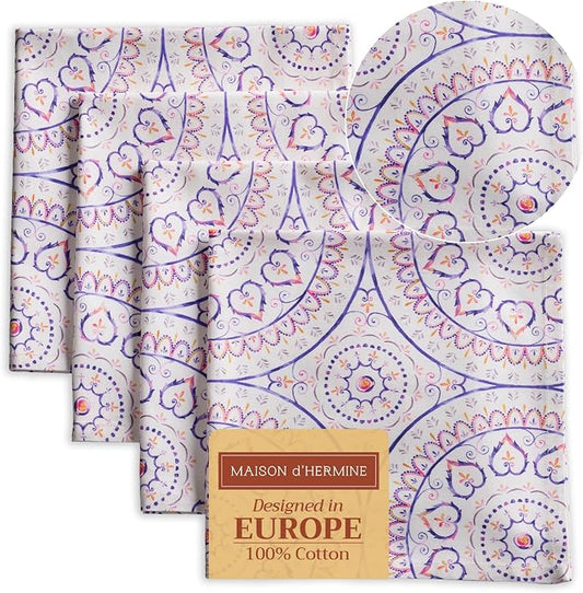 Maison d' Hermine Cloth Napkins Set of 4 Reusable 100% Cotton (20" x 20") | Everyday Square Napkins Cloth Washable Dinner Party Wedding Restaurant Hotel Kitchen Spring Summer - Mandala by MaisondHermine
