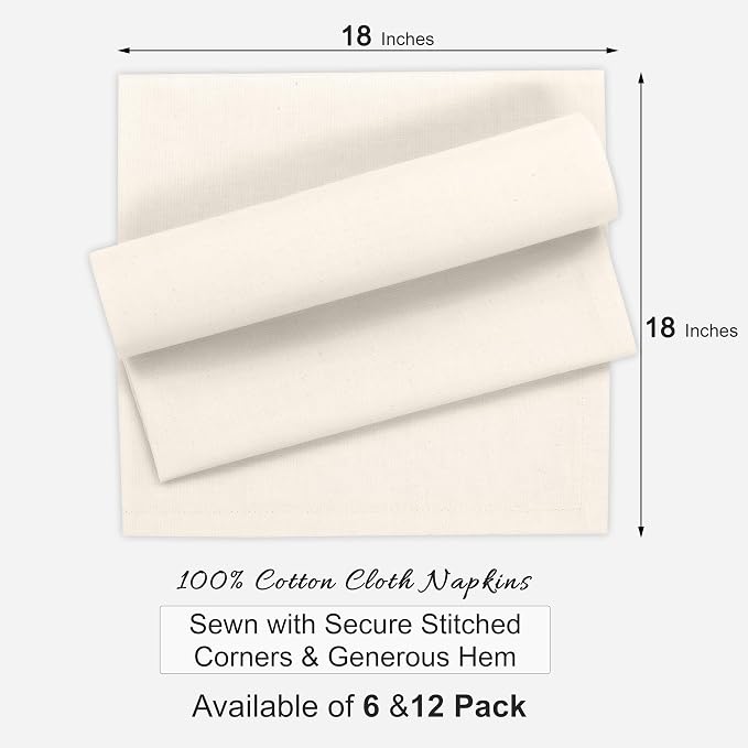 Ruvanti Cloth Napkins Set of 6, 100% Cotton High GSM 18x18 Inches Soft, Washable, Highly Durable & Absorbent, Perfect for Parties, Christmas, Thanksgiving Dinners – Natural Color - Image 8