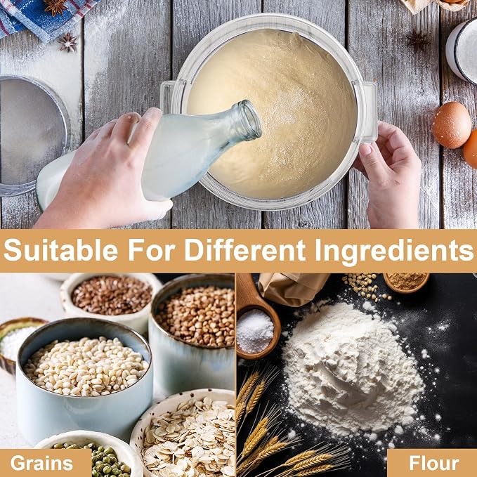 4 Pcs 4 Qt Food Storage Container Bucket with Lids Clear Proofing Containers for Dough Rise Bread with Scale Handle Round Flour Commercial Storage Bucket for Home Restaurant Food - Image 5