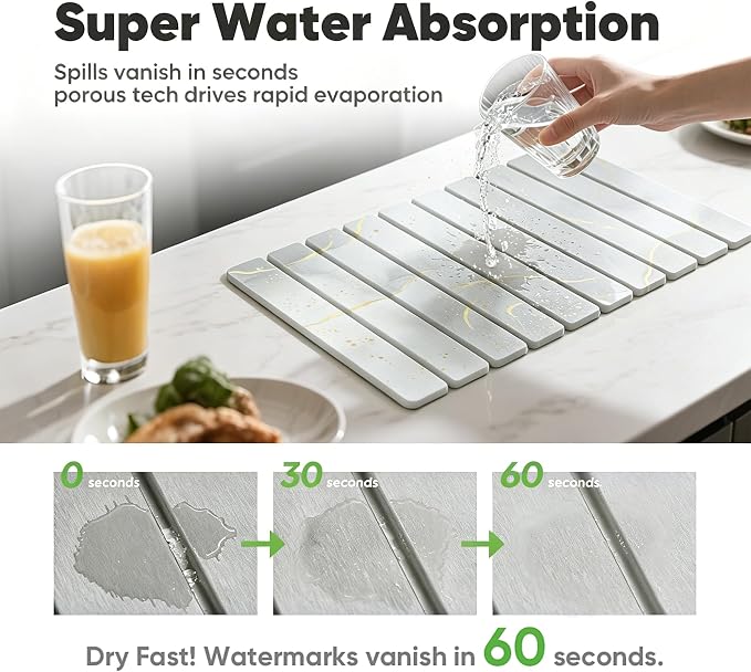 Stone Drying Mat for Kitchen Counter, Quick Diatomaceous Earth Mats for Dishes, 24"L x 16" W Super Absorbent Fast-Drying Collapsible Countertop Stone Mat (Marble White Yellow, 24" x 16") - Image 4
