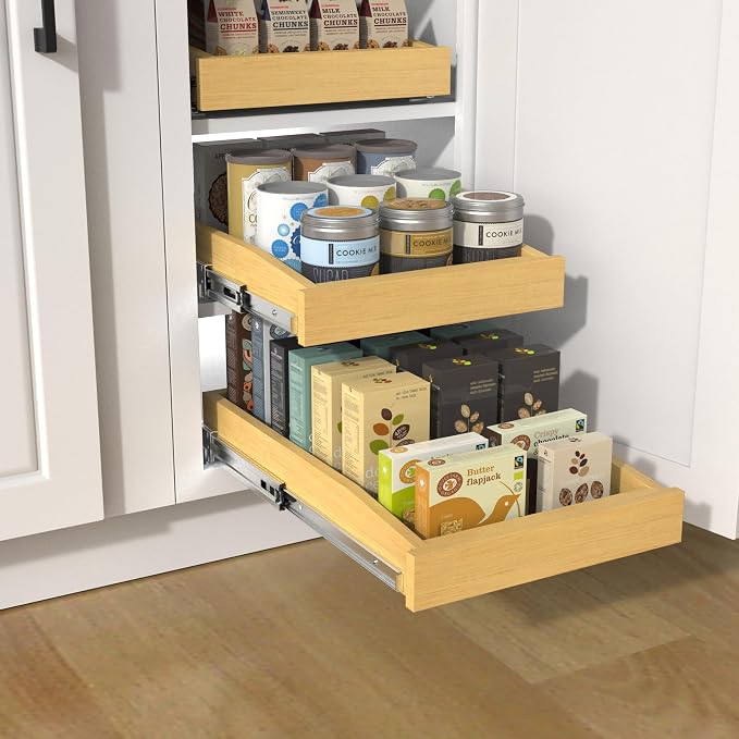 Wooden Pull out Cabinet Organizer 17" W x 21" D x 3.35" H, Heavy Duty Slide Out Drawers Pull-Out Home Organizers for Kitchen Cabinets - Image 8