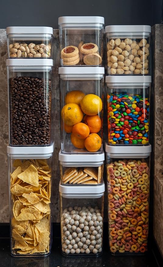 Amazon Basics Airtight Food Storage Containers, BPA Free, Dishwasher Safe, with Twist/Turn Lids, for Kitchen Pantry Organization, 10-Piece Square Set, Clear Plastic - Image 4
