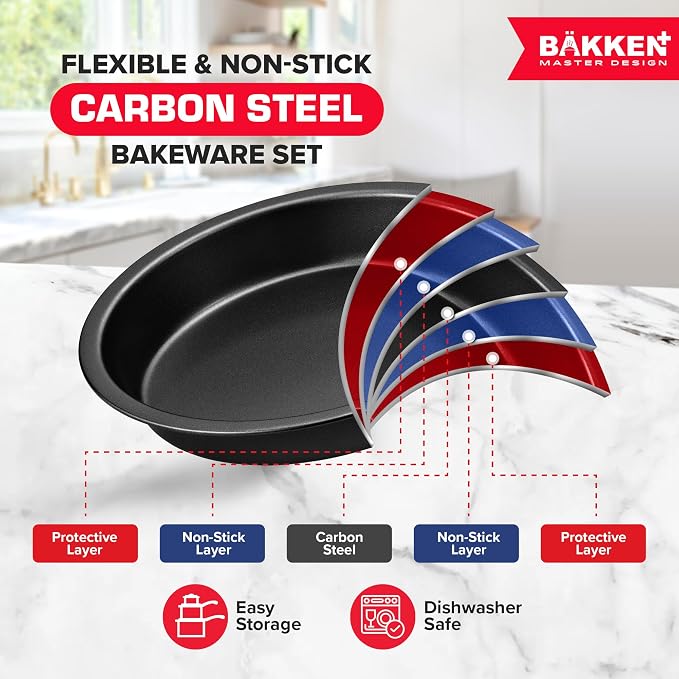 Baking Set – 10 Piece – Deluxe Non Stick Black Coating Inside and Outside – Carbon Steel Bakeware Set – PFOA PFOS and PTFE Free by Bakken - Image 3