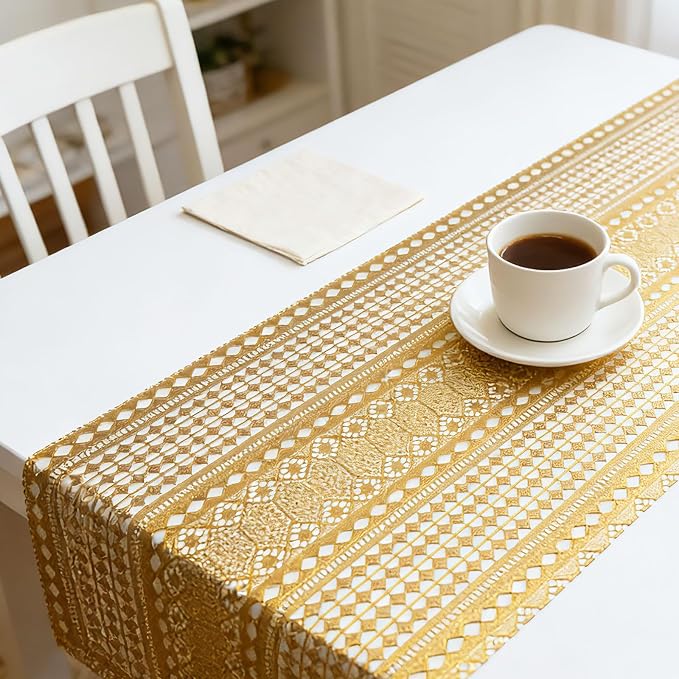Drawer and Shelf Liner - Gold Geometric Lace Pattern,Non Adhesive | Non Slip Waterproof Easy-Clean Shelf Liner for Kitchen Cabinet, Bathroom, Pantry Storage Drawers, 17 in x 30 Ft - Image 3