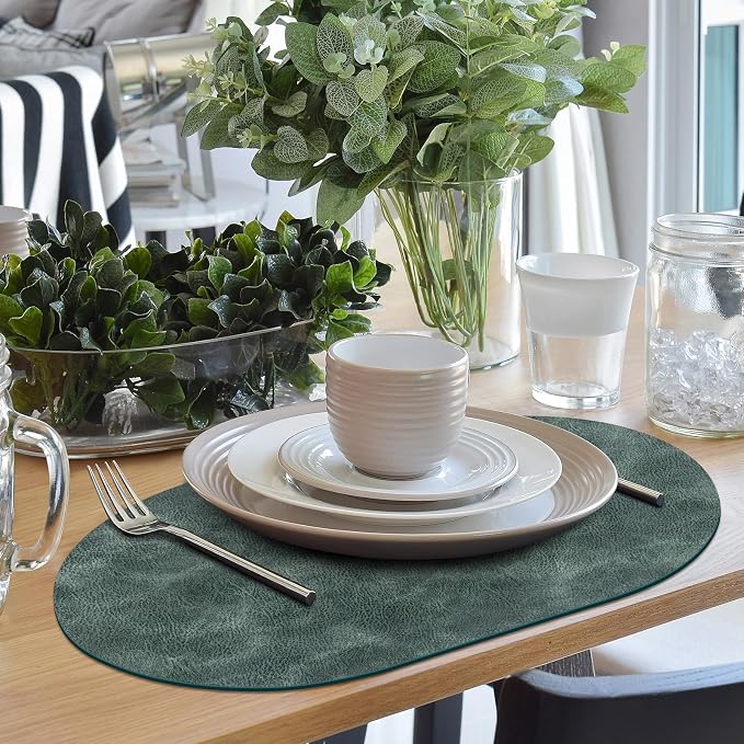 ADRIMER Placemats, Heat Resistant Oval Placemats Set of 8 Washable 12 x 17 Inch, Waterproof Table Mats, Wipeable Pu Place Mats for Kitchen, Dining Room, Blue & Green - Image 2