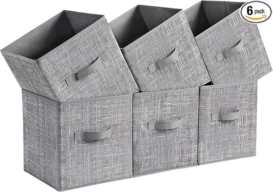 SONGMICS Storage Cubes, 11-Inch Non-Woven Fabric Bins with Double Handles, Set of 6, Closet Organizers for Shelves, Foldable, for Clothes, Cattail Gray UROB26LG by Unknown