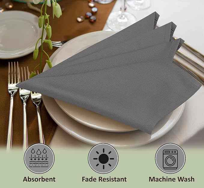 Ruvanti Cloth Napkin Set of 12, 18x18 Inch Soft & Absorbent Cotton Enrich Dinner Napkins for Hotel, Wedding Parties, Napkin-Everyday -Charcoal Grey - Image 5