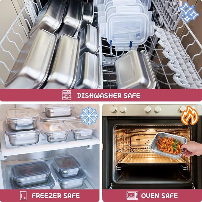 Cykorxicc 10 PC Square 304 Stainless Steel Food Containers with Lids, Airtight Bento Lunch Box, Metal Meal Prep Food Containers Reusable Stackable | Nestable Oven/Dishwsher/Freezer Safe - Image 5