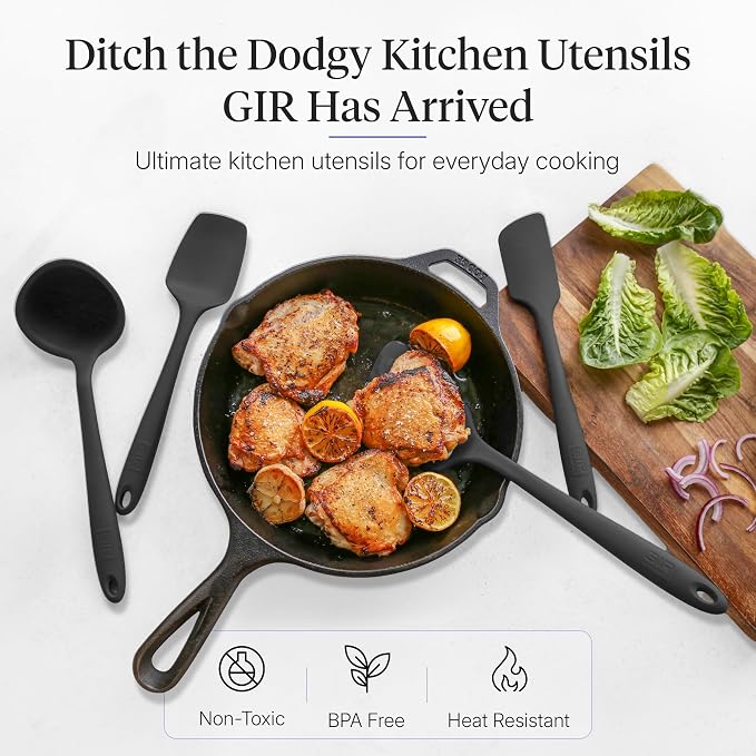 GIR: Get It Right 5-Piece Silicone Ultimate Kitchen Utensils Set - Ladle, Spatula, Flip, Spoon & Spoonula - Non-Toxic Cooking Utensils for Nonstick Cookware, Cooking and Baking - Black - Image 2