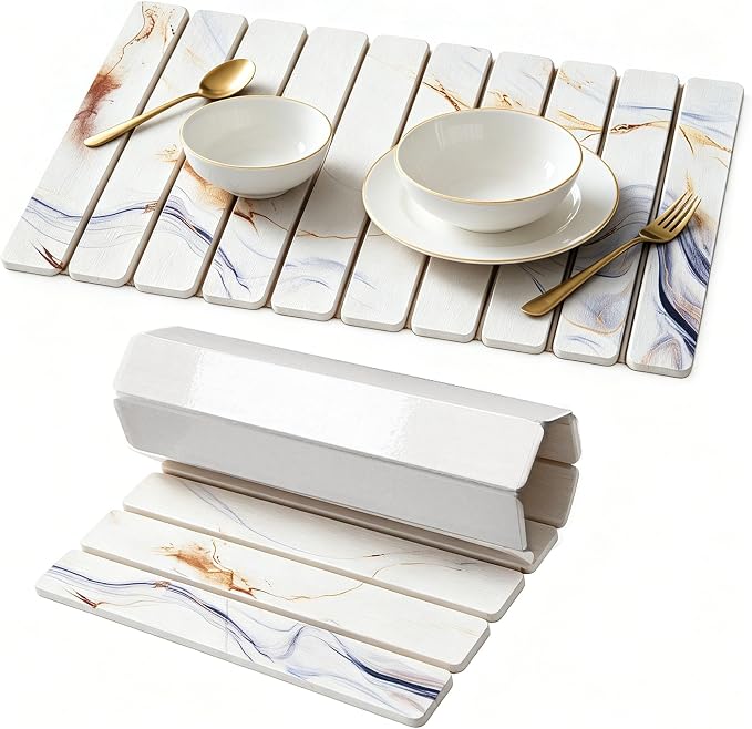 Stone Drying Mat for Kitchen Counter, Quick Diatomaceous Earth Mats for Dishes, 24"L x 16" W Super Absorbent Fast-Drying Collapsible Countertop Stone Mat (Marble White-05, 24" x 16") by Unknown