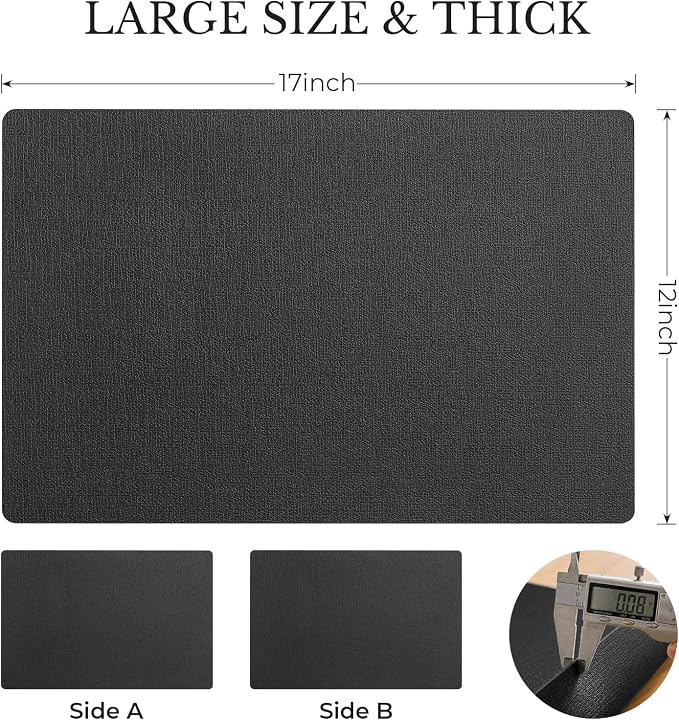 Romanstile Vinyl Placemats Set of 4, Reversible Faux Leather Heat Resistant Wipeable Table Mats, Waterproof Washable Non-Slip Table Placemats for Dining/Kitchen/Party/Outdoor (Black, 12" x 17") - Image 4
