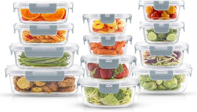 JoyJolt 24pc Borosilicate Glass Storage Containers with Lids | 12 Airtight/Freezer Safe Food Storage Containers for Pantry and Kitchen | Meal Prep Container for Lunch | Glass Tupperware Set - Image 7