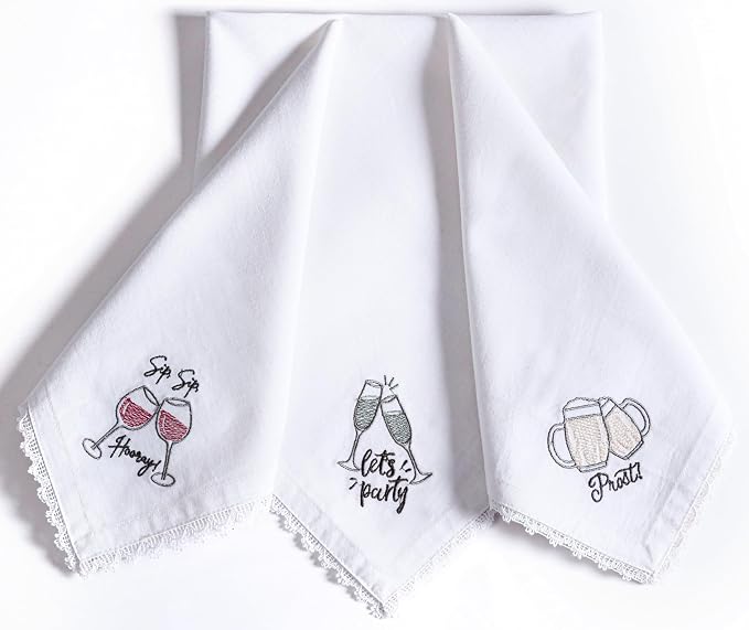 Bedding Craft Cotton Cloth Dinner Napkins Set of 12 – 18x18 Embroidered Motif with Decorative Lace Edges – Machine Washable Fabric Napkins for Weddings, Baby Showers, Christmas & Easter by BeddingCraft