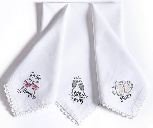 Bedding Craft Cotton Cloth Dinner Napkins Set of 12 – 18x18 Embroidered Motif with Decorative Lace Edges – Machine Washable Fabric Napkins for Weddings, Baby Showers, Christmas & Easter by BeddingCraft