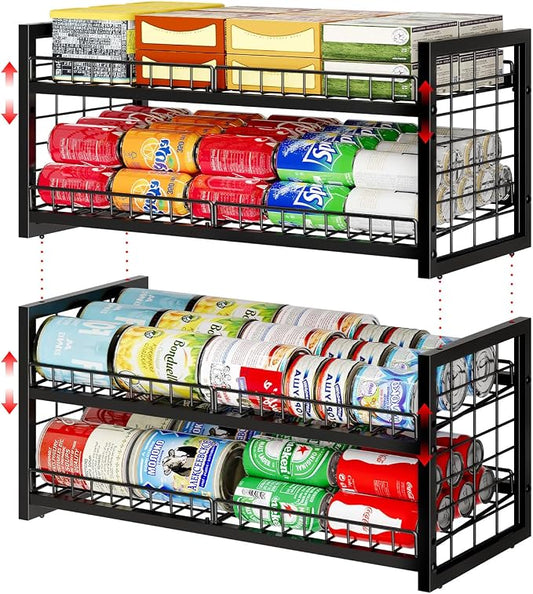 JKsmart 2-Tier Stackable Can Organizer, Extra-Long Can Rack for Pantry Storage, Adjustable Can Dispenser Holds Up to 64 Cans, 12mm Metal Frame, Super Sturdy Holders for Various Canned Food Soda-2 Pack by JKsmart