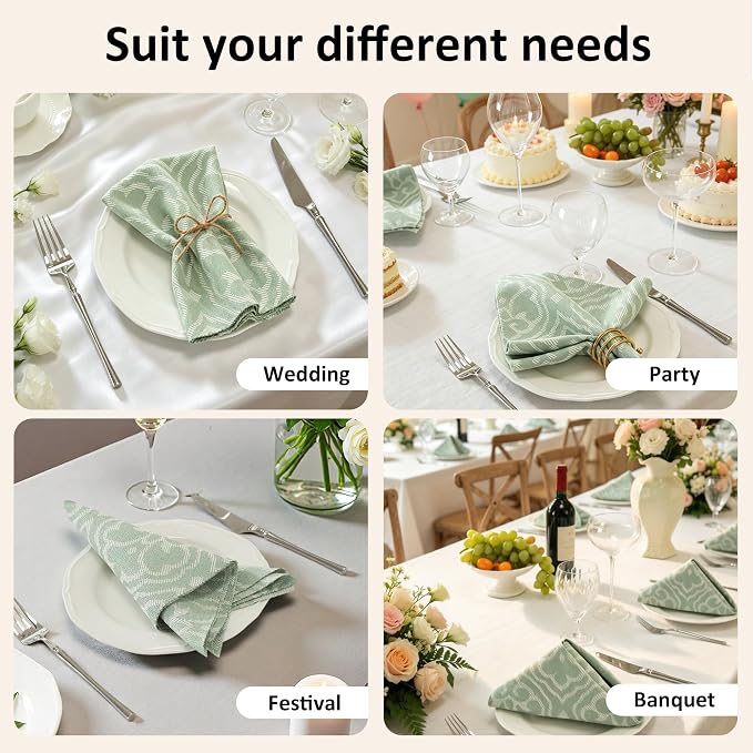 17x17 Green Icelandic Cloth Napkins Set of 6 Washable Reusable | Refresh your table aesthetic. These 17x17 washable green Icelandic pattern napkins add a textured, natural feel. - Image 6