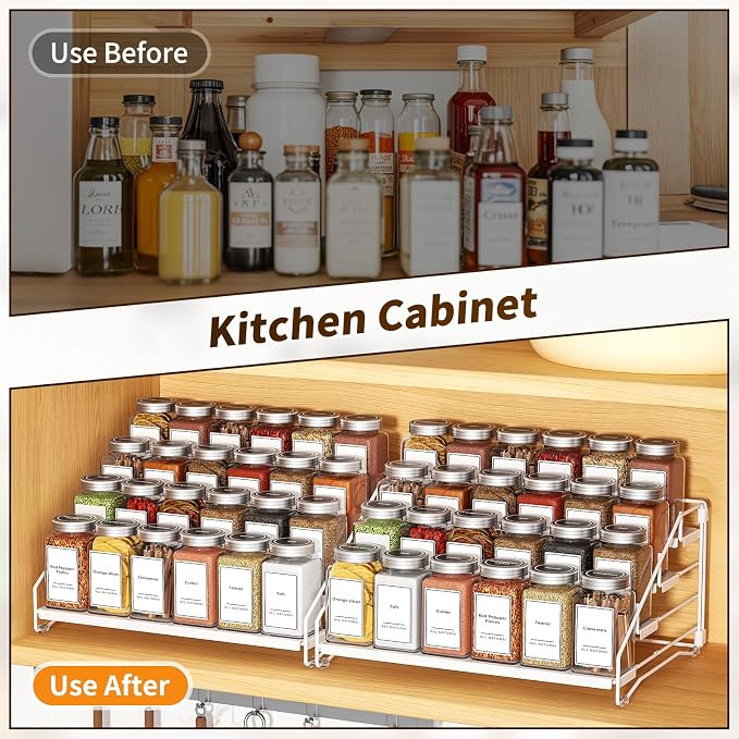 BOIVSHI Spice Organizer for Cabinet, Depth Adjustable Spice Rack, White | 4 Tier Spice Rack for Countertop, 2 Pack Spice Organization for Cabinet, Easy to Assemble Spice Cabinet Organizer - Image 5