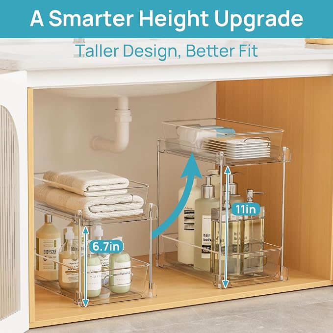 Vtopmart 4 Pack Taller Pull Out Bathroom Under Sink Organizer (S-Higher) | Slide-out drawers, Multi-purpose storage, Clear visibility, Easy Set-up - Image 2