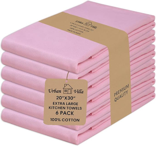 Urban Villa Kitchen Towels Cotton Dish Towels 20”x30” (Set of 6) Pink by CottonTrends