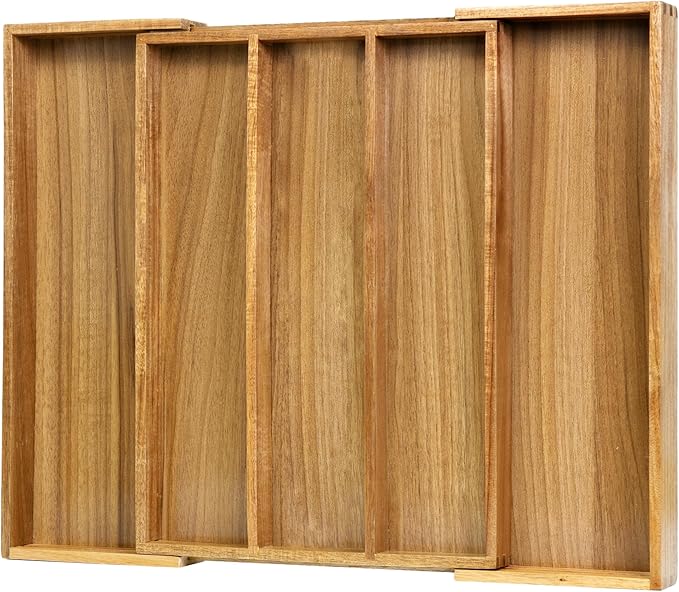 VaeFae Bamboo Drawer Organizer, Large, Acacia | Expandable Silverware Organizer, Kitchen Utensil Storage, Wooden Cutlery Tray with Dividers, Fork and Spoon Holder - Image 2