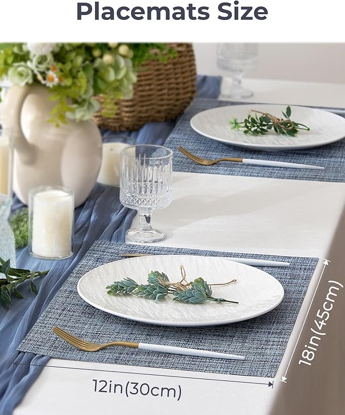 Leetaltree Deep Navy Woven Placemats Set of 12 - Heat Resistant Non-Slip Place mats for Dining Table, Washable Durable PVC Vinyl Woven Table Mats(Deep Navy, 12) - Image 4