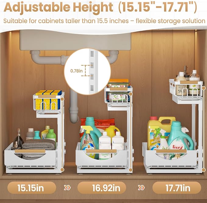 Under Sink Organizer and Storage 2 Tier Cabinet Pull Out Shelf Organizers | 2 Pack 2 Tier under sink storage for Bathroom and Kitchen Slide Out Drawer Organization for Home Cabinets Shelves and Drawers - Image 3