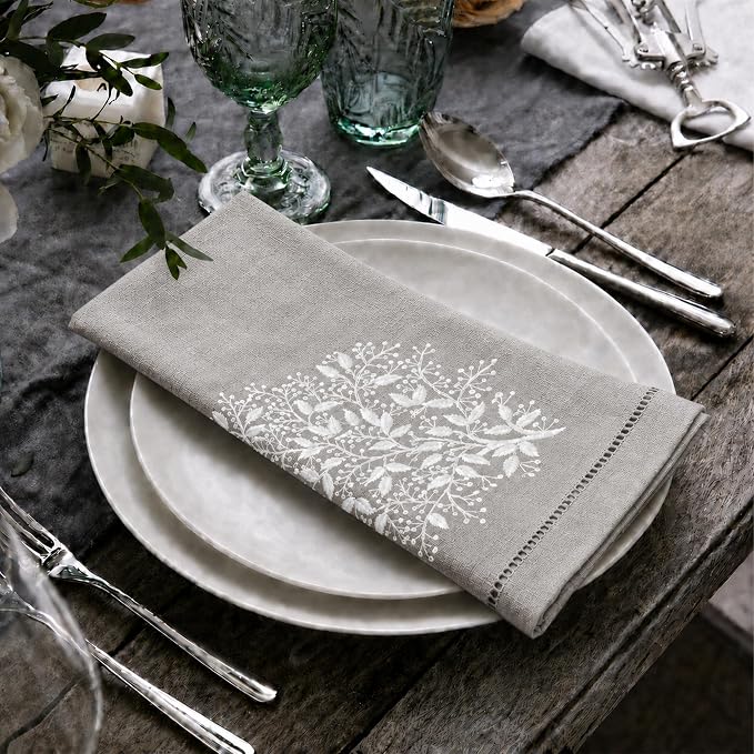 Cloth Napkins Set of 4, 20x20 inch, 100% Linen Hand Embroidered French Knot, Reusable & Machine Washable, Elegant Table Napkins for Dinner, Weddings, Parties (Natural) - Image 4