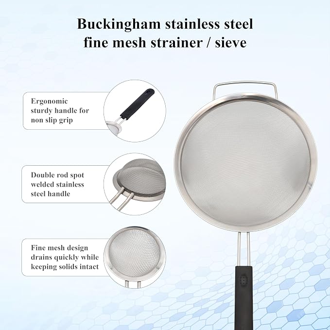 Buckingham Stainless Steel Fine Mesh Sieve Strainer Set Rust-Free, Durable Strainers (25cm) - Image 2