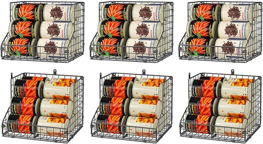 JKsmart 6 Pack Stackable Can Organizer for Pantry with Adjustable Dividers, Soda Can Organizer, Can Storage Dispenser Holds up to 84 Cans, Metal Wire Baskets Can Holder for Kitchen Cabinet Pantry by JKsmart