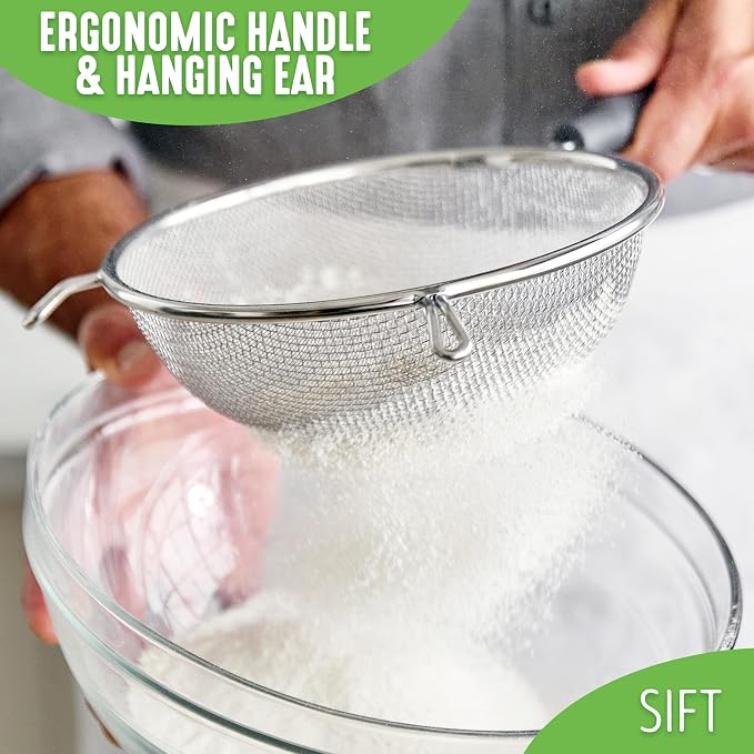 GreenLife Cooking Tools and Utensils, 4 Piece Extra Fine Stainless Steel Mesh Strainer Kitchen Set, Stay Cool Handles, Dishwasher Safe, BPA-Free, Grey - Image 5