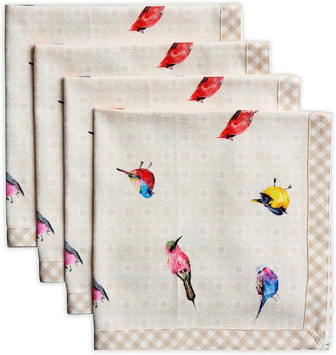 Maison d' Hermine Cloth Napkins Set of 4 Reusable 100% Cotton (20" x 20") | Everyday Square Napkins Cloth Washable Dinner Party Wedding Restaurant Hotel Kitchen Spring Summer - Birdies on Wire by MaisondHermine