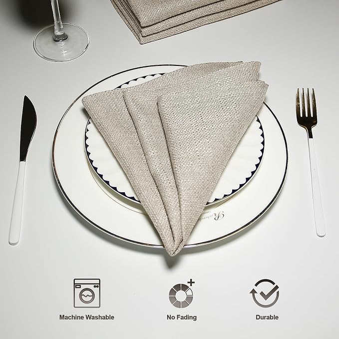 BALCONY & FALCON Rectangle Table Cloth Waterproof Beige 17.7"x17.7" 6pcs | Cloth Napkins Set of 6 Washable Linen Napkins Absorbent Wrinkle-Free Fabric Napkin Bulk for Dinner Wedding Party Christmas - Image 3