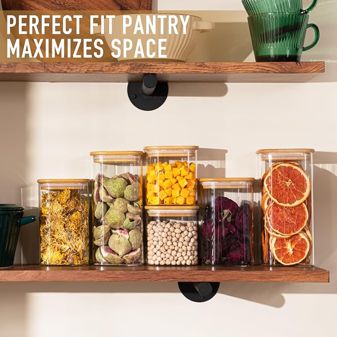 D2scrma Airtight Glass Square Storage Containers with Bamboo Lid Set of 6 (650ml*2/1100ml*2/1500ml*2) Stackable Jars, Kitchen Canister for Pantry Cereal, Nuts, Snacks and Coffee beans - Image 5