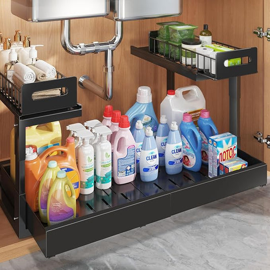 1 Pack-16"-26"W Expandable Under Sink Organizer With Upgrade Ball-Bearing Slide,2-Tier Pull Out Under Cabinet Organizer Height Adjustable,Not Suitable For Cabinets With Partitions In The Middle by UnderSinkOrganizer