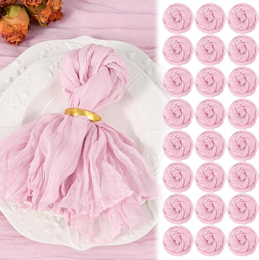 50 Pack Pink Cheesecloth Napkins 20"x20" Boho Washable Cloth Napkins Set of 50 Wrinkled Cheese Cloth Napkins Gauze Dinner Table Napkin for Wedding Party Baby Shower Birthday Decor by Showgeous