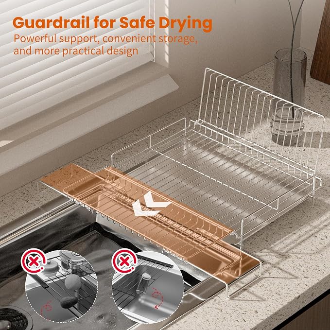 Dish Drying Rack Stainless Steel Expandable Large | Dish Drainer for Kitchen Counter with Stainless Drain Board Rustproof Collapsible Space Saving - Image 5