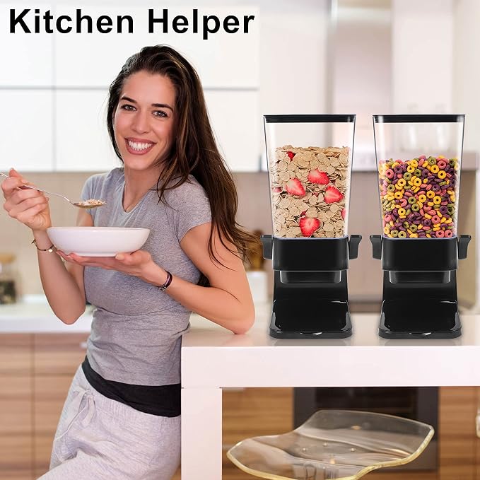 Cereal Dispenser Countertop with lids, Organization and Storage Containers for Kitchen and pantry, 5L Rice Dispenser for Cereal, Beans, Grains, Nuts, Snack,Oatmeal, Dog Food, Bird Seed, Black, 2Pc - Image 3
