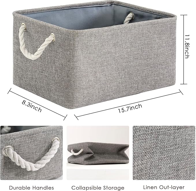 Large Storage Bins- Storage Baskets for Organizing Shelves, Basket Organizer for Closet Bookshelf Dog Toy Nursery Clothes Laundry Home Organization, Fabric Storage Cubes W/Handles - Image 2
