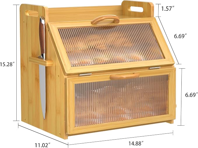 Bread Box for Kitchen Countertop, Large Bread Storage Container for Homemade Bread, Wooden Farmhouse Breadbox Organizers, Double Layer Bread Bin with Acrylic Window Bread Holder, Brown - Image 8