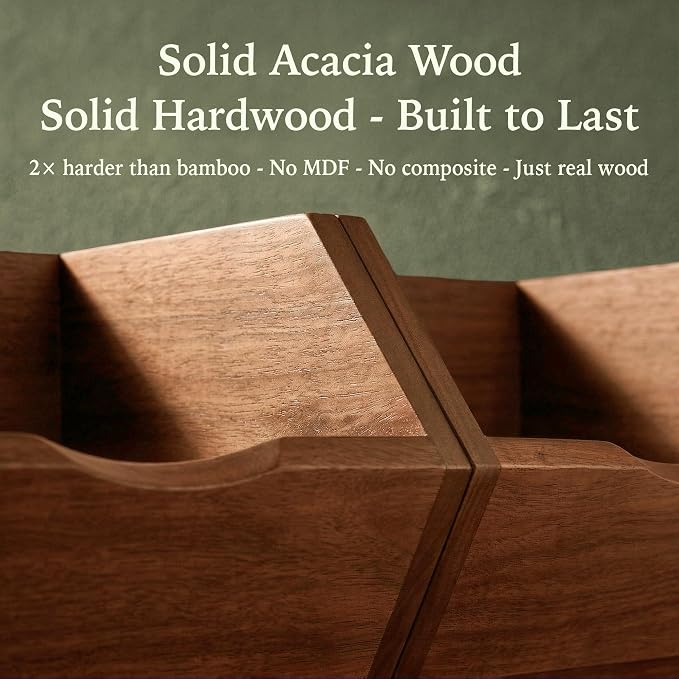 Acacia Pantry Storage Bins Set of 3, Stackable Potato Onion Wood Baskets | Open Front Vegetable and Produce Holders with Airflow, Grip Handles, Organizers for Kitchen Counter and Cabinet - Image 3