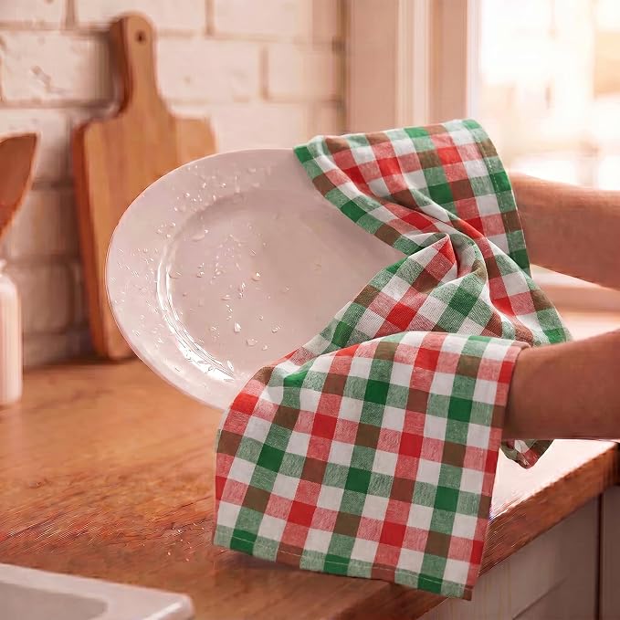 Urban Villa Kitchen Towels Cotton Dish Towels 20”x30” (Set of 6)Red/Grn/Wht - Image 7