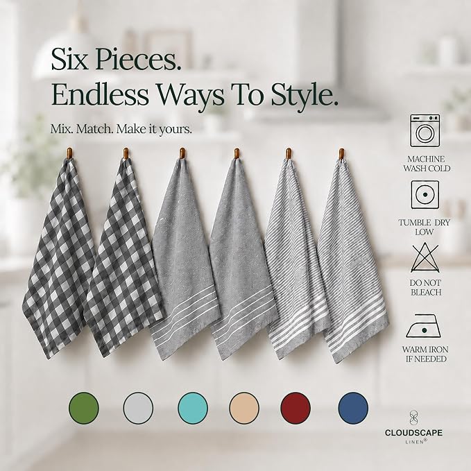CSL Premium Kitchen Towels Set of 6,Highly Absorbent,Quick Dry,18x28, Grey - Image 4