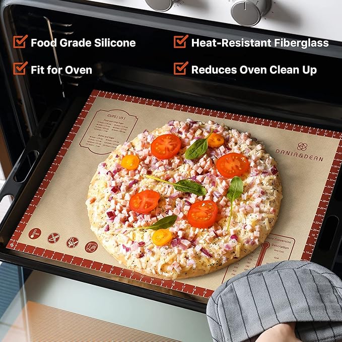 DANIA & DEAN 2 Pack 26"x16" & 11"x16" Extra Thick Silicone Baking Mat Set | Non-Slip & Non-Stick Mat with Measurements, for Pastry, Dough Rolling, Pizza, Sourdough, Counter & Reusable Oven Baking Sheet - Image 3