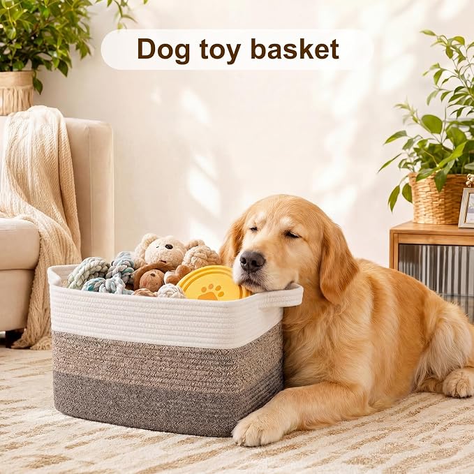 OIAHOMY Storage Basket, Woven Baskets for Storage, Cotton Rope Basket for toys,Towel Baskets for Bathroom - Pack of 3, Gradient Dark Brown - Image 4